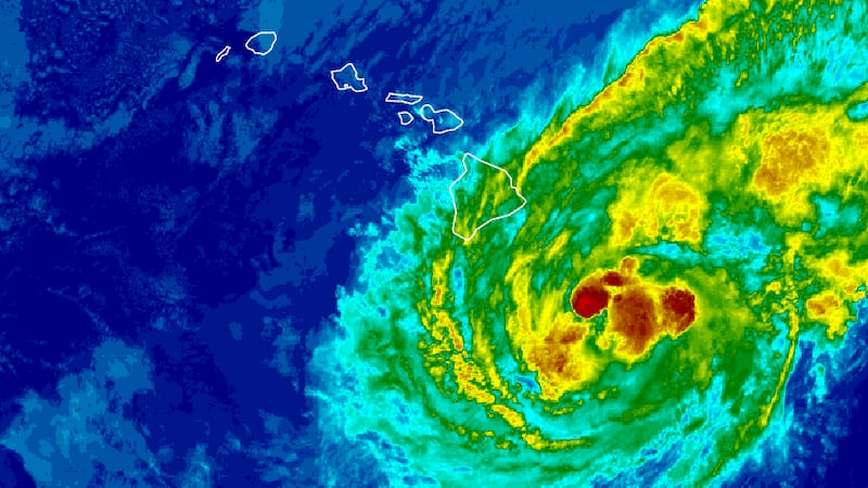 Tropical Storm Lala seen approaching the island of Hawaii.