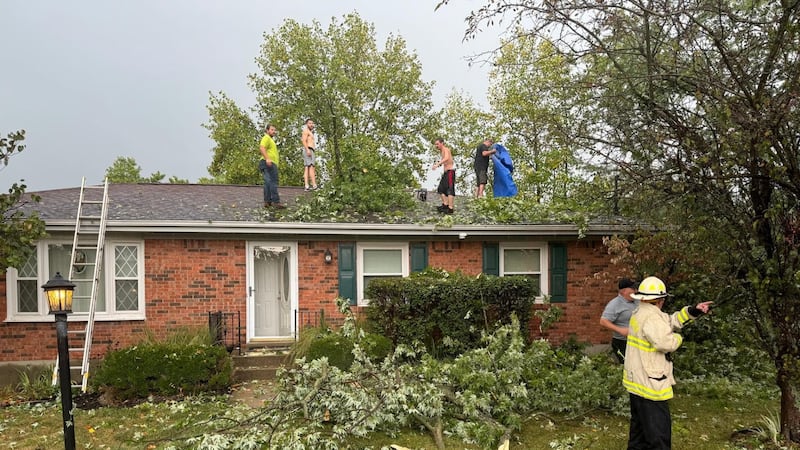 Storm damage on Backus Drive in Alexandria, Kentucky.