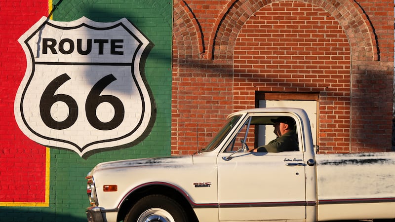 A person pulls up to a stoplight in Galena, Kan., Monday, Nov. 17, 2025.