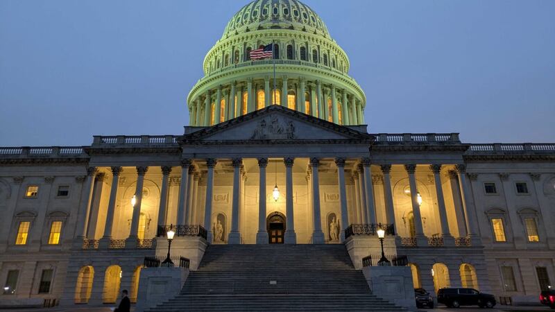The U.S. Capitol on the evening of Sept. 30, 2025.