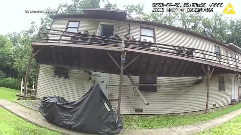 A second-floor deck collapses, taking a task force of US Marshals serving a warrant down with...
