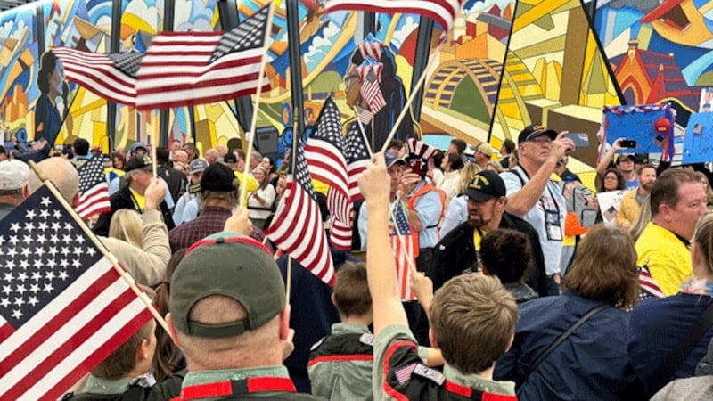 Families and friends welcome back veterans from the final Honor Flight of 2023 at...