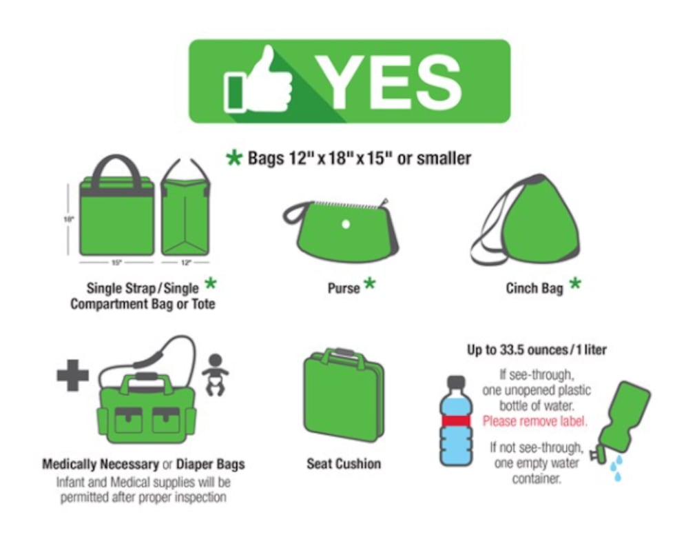 Bags approved on Lindner Family Tennis Center grounds.