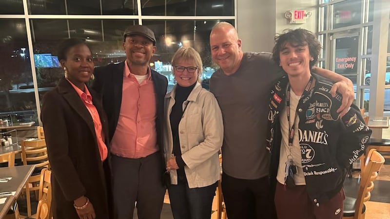 James Lafferty shares a photo from November 2025. On the left is Bukky Pereira next to her...