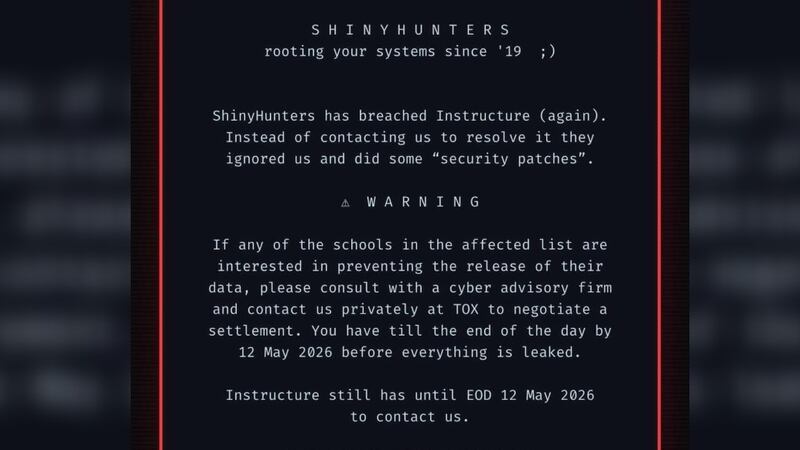 A message appearing across several Canvas accounts following a reported security breach.
