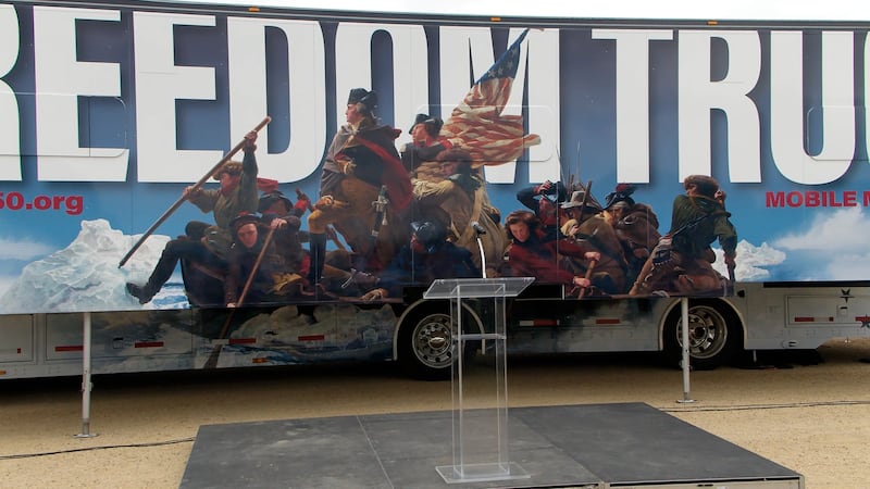 The Freedom Truck mobile museum on the National Mall in Washington on Wednesday, April 22, 2026.