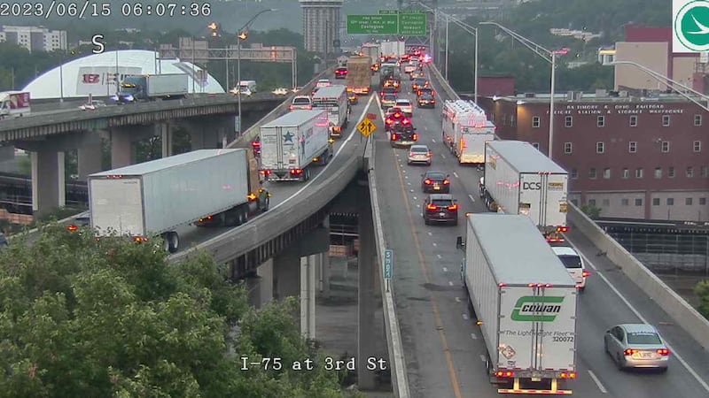 Two lanes are closed on SB I-71/75 on the Brent Spence Bridge due to a crash Thursday morning.