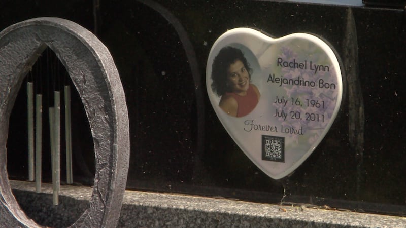 Lynn Alejandrino added a plaque with a QR code on her daughter’s headstone so she could let...