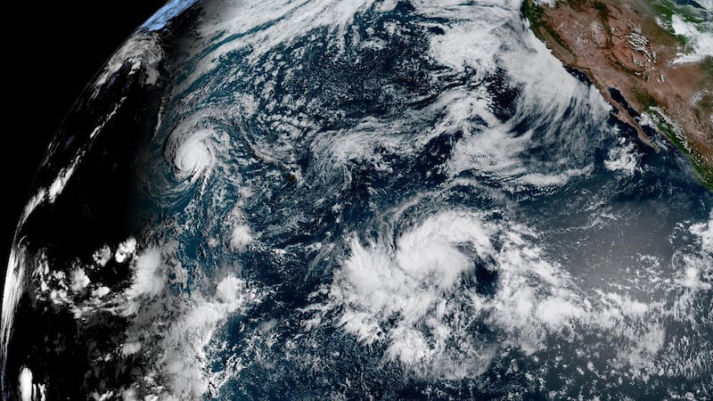 This satellite image provided by NOAA shows Hurricane Lala on Wednesday, Aug. 19, 2026, in the...