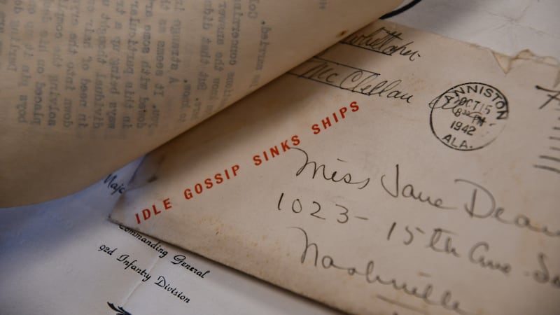 An envelope from a Black soldier stationed in Alabama written to his wife in Nashville in 1942...