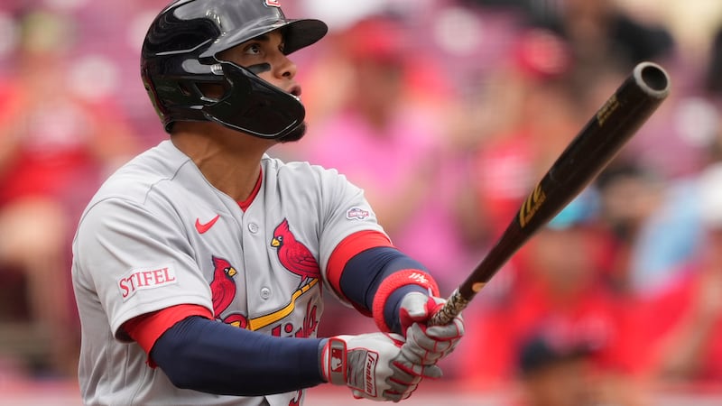 St. Louis Cardinals' Bryan Torres watches his two-run homer in the ninth inning of the first...
