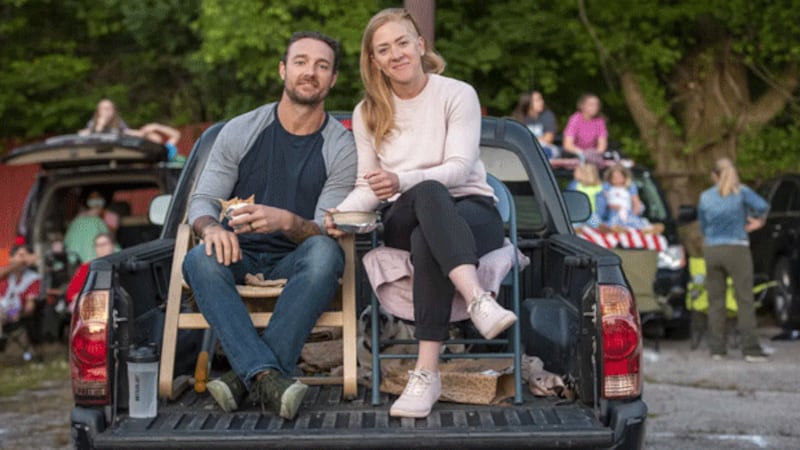 Patrick Heringer and his wife, Sarah, at a drive-in movie event in 2020. Joe Simon For The...