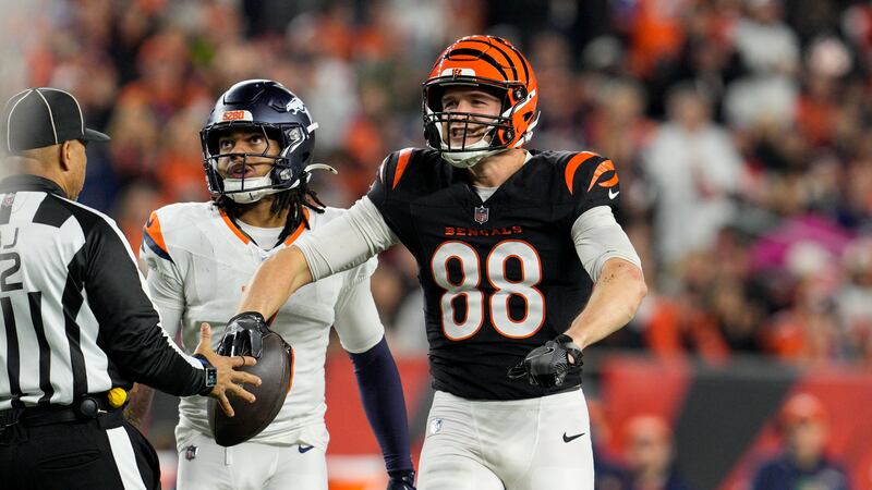 Cincinnati Bengals tight end Mike Gesicki (88) reacts during an NFL football game against the...
