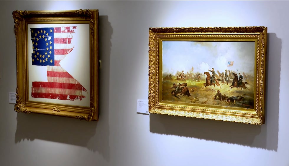 A flag known to have survived from the battlefield on the Little Bighorn River carried by...