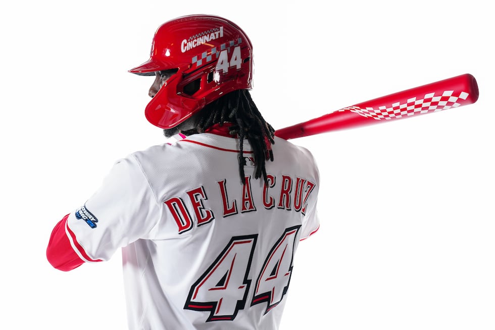 ATLANTA, GA - MAY 06: Elly De La Cruz #44 of the Cincinnati Reds poses during the MLB Speedway...