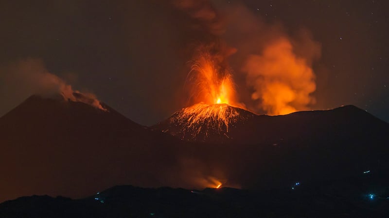Eruptive activity continues on Mount Etna, where lava flows continue to descend on the slopes...
