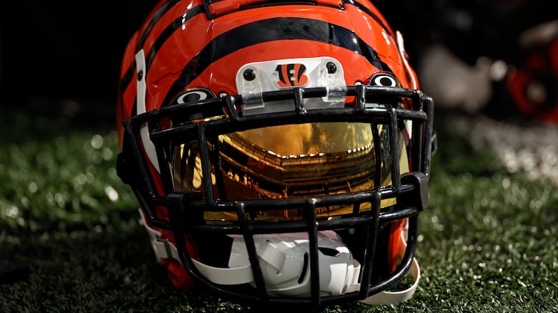 A Cincinnati Bengals helmet is seen before an NFL football game against the Cincinnati...