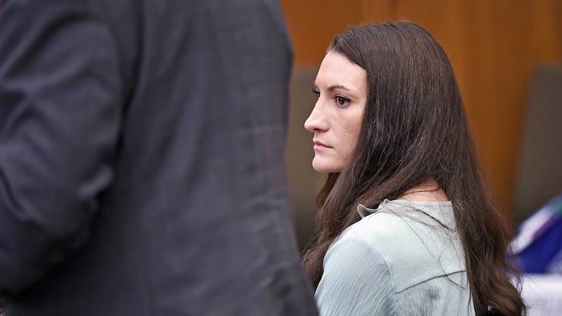 Lindsay Clancy watches the jury enter the room during her murder trial at Plymouth Superior...