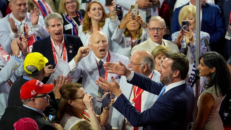 Republican vice presidential candidate Sen. JD Vance, R-Ohio, is introduced during the...