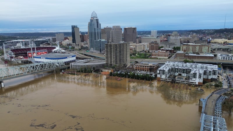 Looking over a flooded Cincinnati.