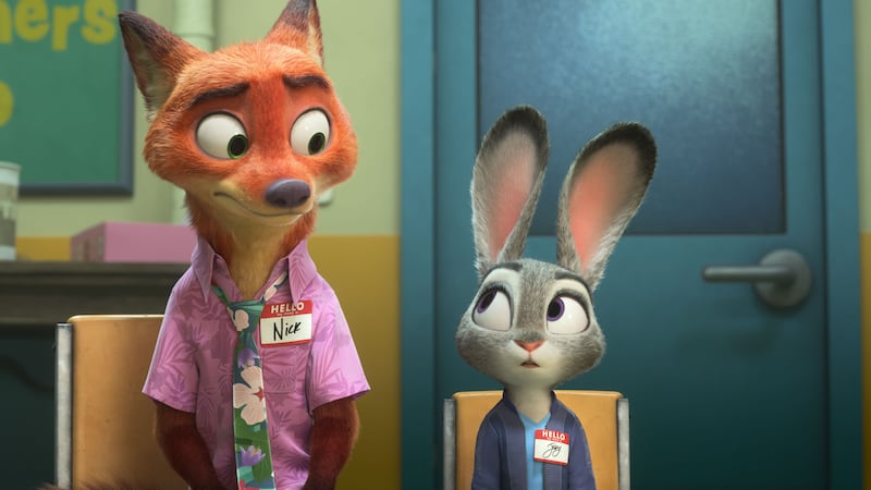 [L-R] Nick Wilde (voiced by Jason Bateman) and Judy Hopps (voiced by Ginnifer Goodwin) in Walt...