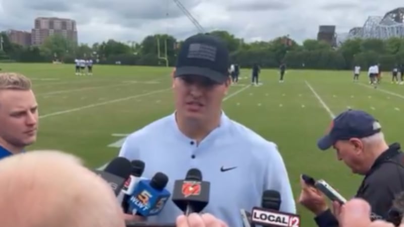 Trey Hendrickson speaks with the media from Bengals practice a day after saying Cincinnati's...