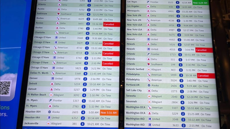 Six flights were cut by 5 a.m. Friday at Cincinnati/Northern Kentucky International Airport.