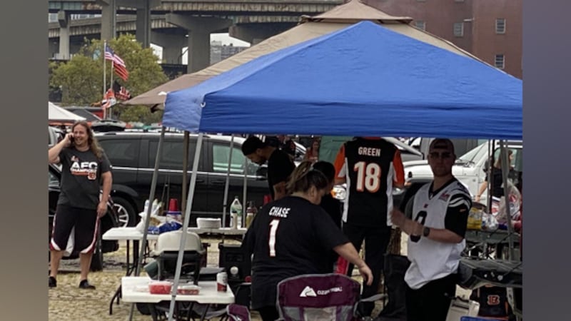 Fans tailgate outside at Longworth Hall ahead of the Bengals' season opener against the Steelers.