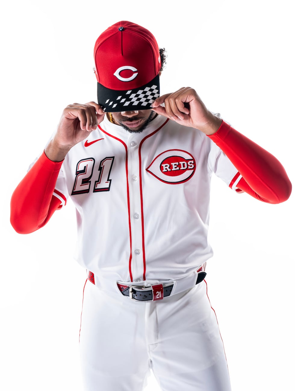 ATLANTA, GA - MAY 06: Hunter Greene #21 of the Cincinnati Reds during the MLB Speedway Classic...